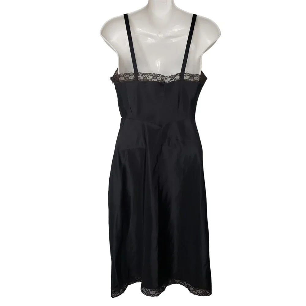 VINTAGE LADY LYNNE Matte Black Satin Full Slip - Picture 2 of 6